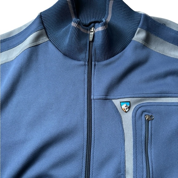 Kuhl Men's Trak Jacket Sz L Mountains Hike Climb Outdoors Arm Stripe Blue Gray - Picture 4 of 12